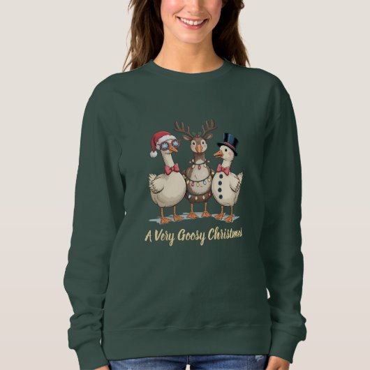 Funny Christmas Geese Trio  Santa Reindeer Snowman Sweatshirt (Vorderseite)