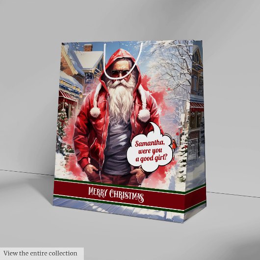 Funny Christmas Gift Bag Handsome Santa Keepsake Mittlere Geschenktüte