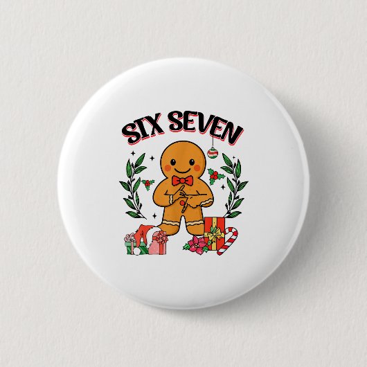 Funny Christmas Gingerbread 67 Six Seven Meme Hand Button (Vorderseite)