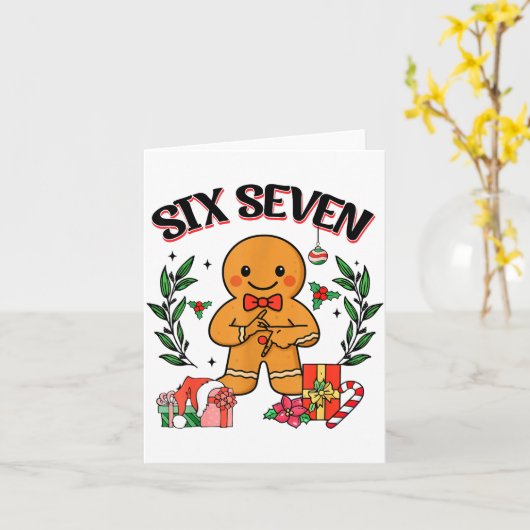 Funny Christmas Gingerbread 67 Six Seven Meme Hand Karte (Gelbe Blume)