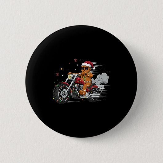 Funny Christmas Gingerbread Man Biker Riding A Mot Button (Vorderseite)