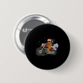 Funny Christmas Gingerbread Man Biker Riding A Mot Button (Vorne & Hinten)
