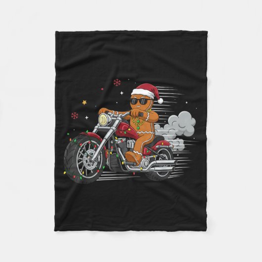 Funny Christmas Gingerbread Man Biker Riding A Mot Fleecedecke (Vorderseite)