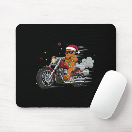 Funny Christmas Gingerbread Man Biker Riding A Mot Mousepad (Mit Mouse)