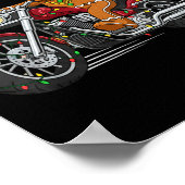 Funny Christmas Gingerbread Man Biker Riding A Mot Poster (Ecke)