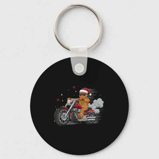 Funny Christmas Gingerbread Man Biker Riding A Mot Schlüsselanhänger (Vorderseite)