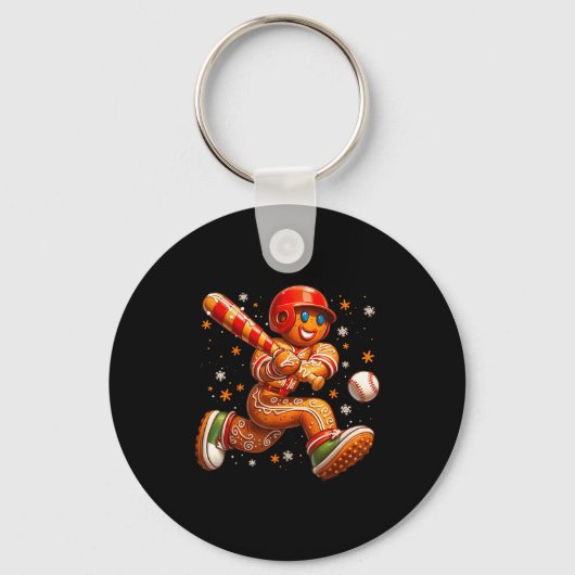 Funny Christmas Gingerbread Man Playing Baseball C Schlüsselanhänger (Vorderseite)