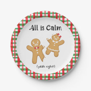 Funny Christmas Gingerbrot Cookie All is Calm Pappteller