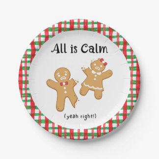 Funny Christmas Gingerbrot Cookie All is Calm Pappteller