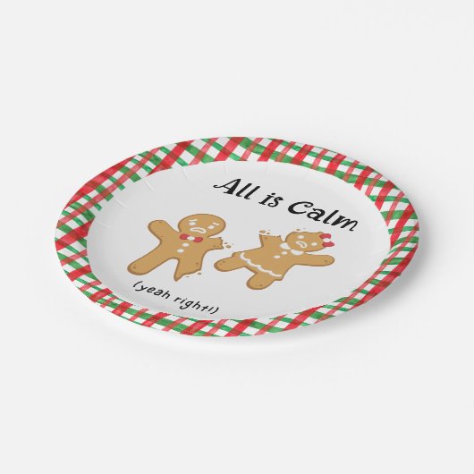 Funny Christmas Gingerbrot Cookie All is Calm Pappteller (Schrägansicht)