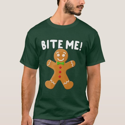 Funny Christmas Gingerbrot Cookie Bite Me Spaß T-Shirt (Vorderseite)