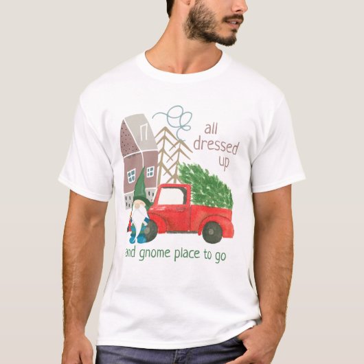 Funny Christmas Gnome und Red Truck T-Shirt (Vorderseite)