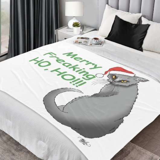 Funny Christmas Gray Cat Fleecedecke