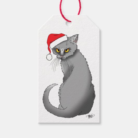 Funny Christmas Gray Cat Geschenkanhänger (Vorderseite)