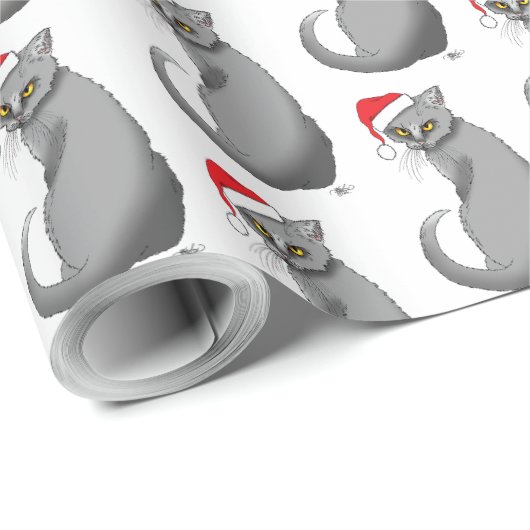 Funny Christmas Gray Cat Geschenkpapier (Rolleneckpunkt)