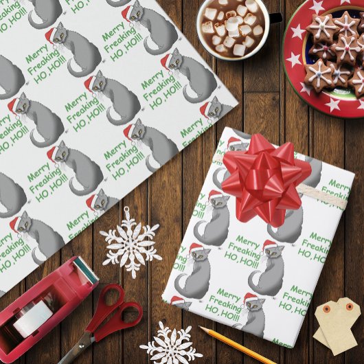 Funny Christmas Gray Cat Geschenkpapier