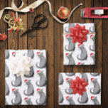 Funny Christmas Gray Cat Geschenkpapier Set<br><div class="desc">Eine graue Katze mit einer roten Weihnachtsmannmütze. Die graue Katze ist grauenhaft über Weihnachten</div>