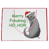 Funny Christmas Gray Cat Große Geschenktüte (Vorderseite)