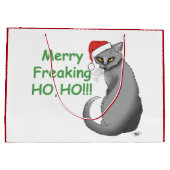 Funny Christmas Gray Cat Große Geschenktüte (Rückseite)