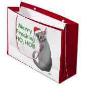 Funny Christmas Gray Cat Große Geschenktüte (Vorderseite Schrägansicht)