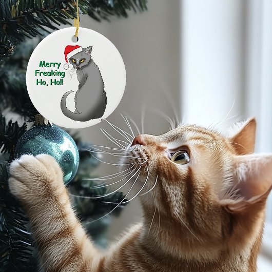 Funny Christmas Gray Cat Keramik Ornament