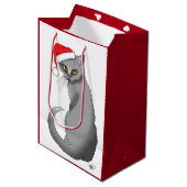 Funny Christmas Gray Cat Mittlere Geschenktüte (Vorderseite Schrägansicht)