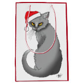 Funny Christmas Gray Cat Mittlere Geschenktüte (Vorderseite)