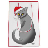 Funny Christmas Gray Cat Mittlere Geschenktüte (Rückseite)