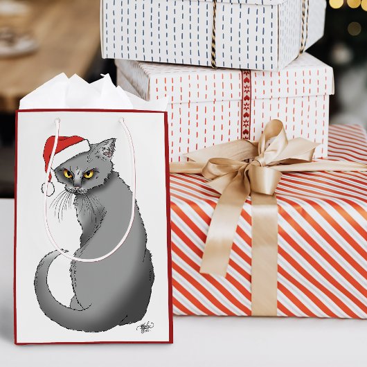 Funny Christmas Gray Cat Mittlere Geschenktüte