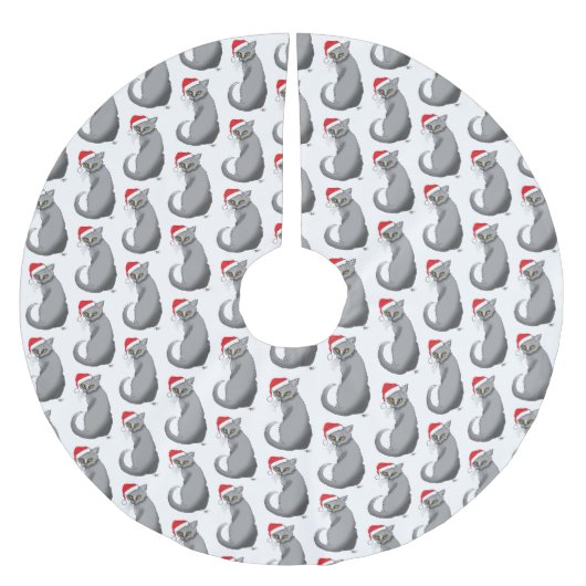 Funny Christmas Gray Cat Polyester Weihnachtsbaumdecke (Vorderseite)