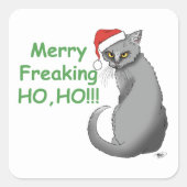 Funny Christmas Gray Cat Quadratischer Aufkleber (Vorderseite)