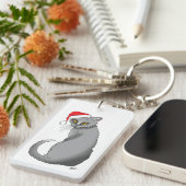 Funny Christmas Gray Cat Schlüsselanhänger (Vorderseite rechts)