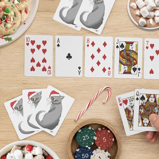 Funny Christmas Gray Cat Spielkarten