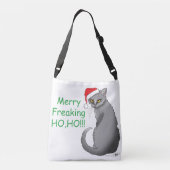 Funny Christmas Gray Cat Tragetaschen Mit Langen Trägern (Rückseite)