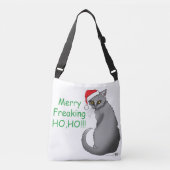 Funny Christmas Gray Cat Tragetaschen Mit Langen Trägern (Vorderseite)