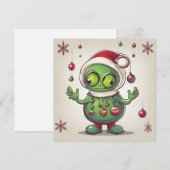 Funny Christmas Green Alien Feiertagskarte (Vorne/Hinten)