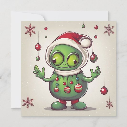 Funny Christmas Green Alien Feiertagskarte (Vorderseite)