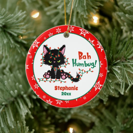 Funny Christmas Grumpy Cat Bah Humbug Keramik Ornament (Baum)