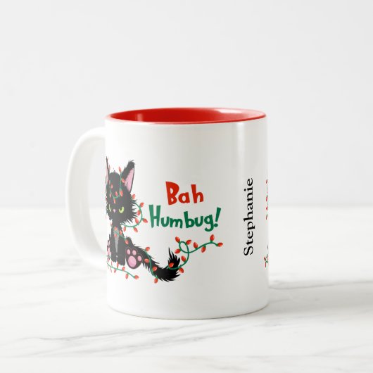 Funny Christmas Grumpy Cat Bah Humbug Zweifarbige Tasse (Vorderseite Links)
