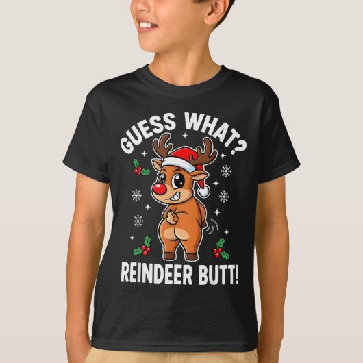 Funny Christmas Guess What Reindeer Butt Santa Hat T-Shirt (Vorderseite)