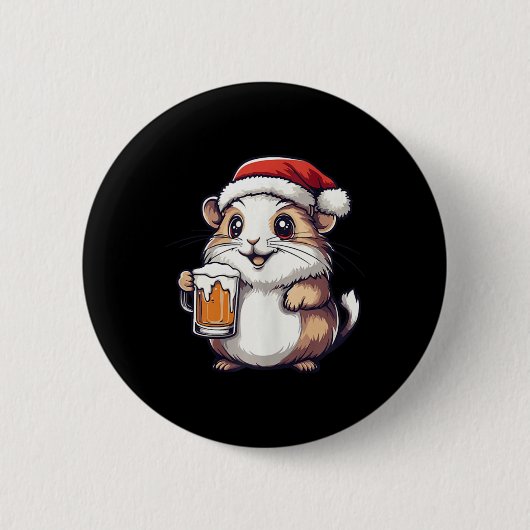 Funny Christmas Hamster mit Bier-Comic Button (Vorderseite)