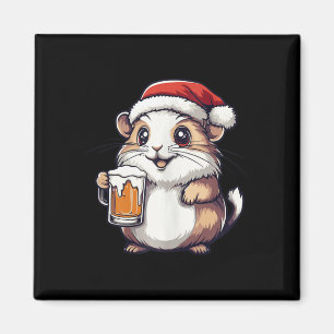 Funny Christmas Hamster mit Bier-Comic Magnet