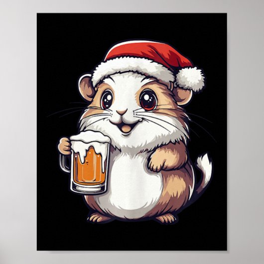 Funny Christmas Hamster mit Bier-Comic Poster (Vorne)