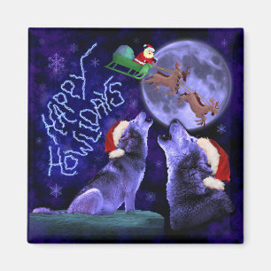 Funny Christmas Happy Howlidays Wolf Pun Magnet