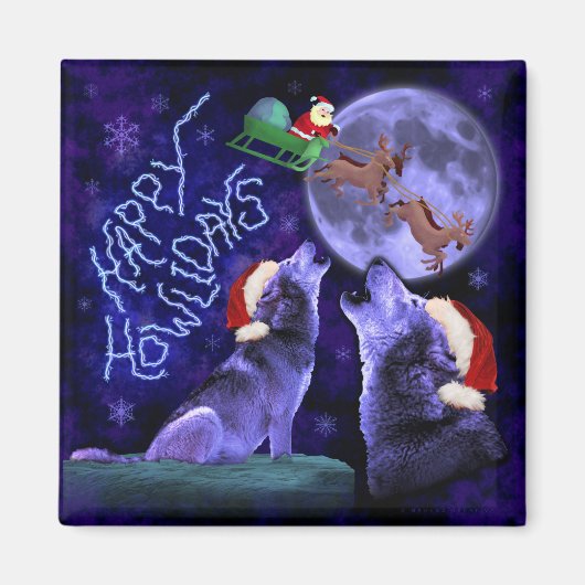 Funny Christmas Happy Howlidays Wolf Pun Magnet (Vorne)