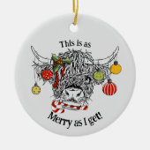 Funny Christmas Highland Cow Keramik Ornament (Vorne)
