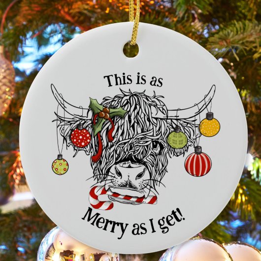 Funny Christmas Highland Cow Keramik Ornament