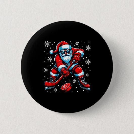 Funny Christmas Hockey Cool Santa Claus 6 7 Meme T Button (Vorderseite)
