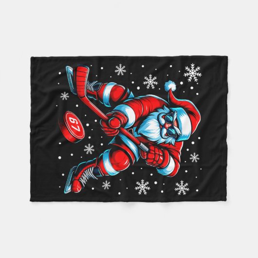 Funny Christmas Hockey Cool Santa Claus 6 7 Meme T Fleecedecke (Vorderseite (Horizontal))
