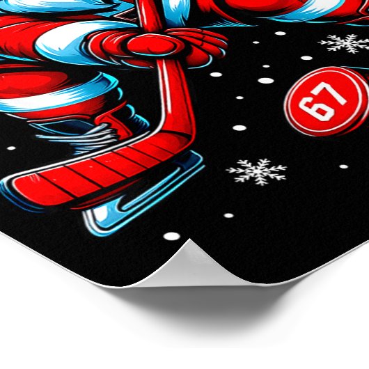 Funny Christmas Hockey Cool Santa Claus 6 7 Meme T Poster (Ecke)